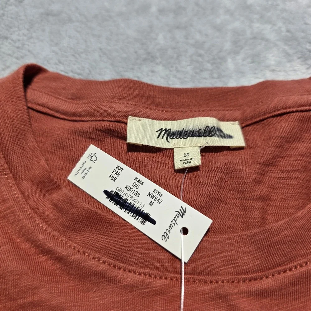 Madewell Women Medium Faded Brick Long Sleeve Smocked Cuff‎ Puff Shoulder Top